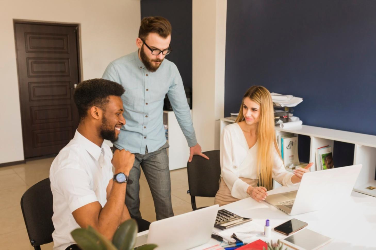 Modern financial workspace showing digital transformation in action